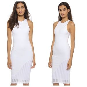 Ronny Kobo White High Neck Midi Dress w/ Mesh side